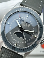 Nouvelle montre automatique mécanique de luxe pour homme, populaire, avec cadran en céramique gris, bracelet en cuir, calendrier, phase de lune, style Hip Hop, 5 ATM