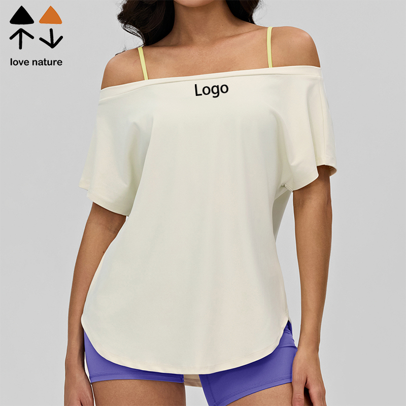 Loose Fit Women's Asymmetrical Yoga Cover Tee Cool Touch Breathable One Shoulder Detail Short Sleeve Yoga Top