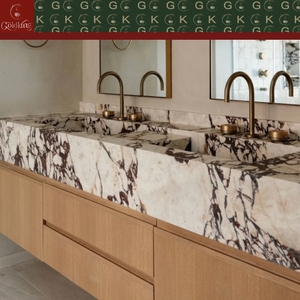GOLDKING Mueble de Baño Moderno de Lujo con Encimera Doble de Mármol Calacatta Viola, Base Blanca con Vetas Marrón Púrpura, Tallado CNC - Product Image 6