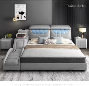 Cama Multifuncional de Lujo, Tamaño King, Tapizada, con Carga Inalámbrica, Cama Doble Inteligente, Muebles de Dormitorio, Cama Inteligente-hu-100 Multi - Product Image 3
