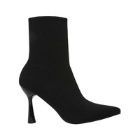 Bottines à talons aiguilles pour femmes, nouvelle collection automne, en tissu noir extensible, mi-mollet, bout pointu, talon aiguille