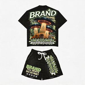 Ensemble de survêtement pour homme : T-shirt ample en coton vieilli et short, style vintage, personnalisé et délavé, vente en gros - Product Image 2