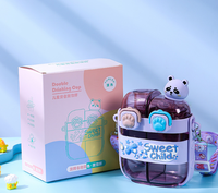 Bouteille d'eau en plastique à double compartiment DH4 pour enfants, avec figurine mignonne, tasse à paille pour étudiants avec sangle, idéale pour l'été