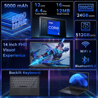Laptop Bisnis 14 inci I5-1240P Laptop Gaming Sidik Jari, Komputer Laptop Bisnis untuk 24GB 512GB DDR5 Laptop Baru