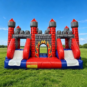 Château <span class=keywords><strong>gonflable</strong></span> médiéval en PVC de qualité commerciale avec double toboggan, thème incendie, pour locations de fêtes d'enfants - Product Image 1