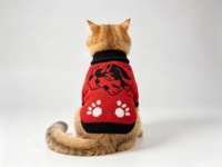 Vente directe d'usine - Nouveau pull à col roulé pour animaux de compagnie, vêtements tricotés chauds en jacquard à motif de chien de dessin animé rouge et noir pour chiens et chats