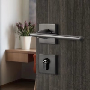 Manillas de <span class=keywords><strong>Puerta</strong></span> Interiores para Hotel, Estilo Natural Moderno Americano, de Lujo, con Cerradura Rosette, Aleación de Zinc, B9-2001, Negro - Product Image 4