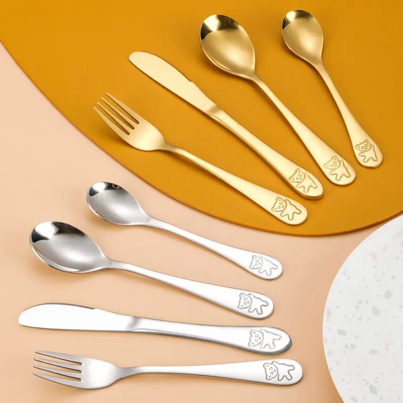Cartoon Animal Cute Children Flatware Sets 304 Stainless Steel Child Spoon Fork And Knife 4pcs Kids Cutlery Set