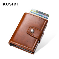Tempat kartu kredit Bank Retro Pria Wanita, dompet minimalis cerdas Rfid logam Anti pencurian, tempat kartu tunai Bank hitam kulit PU untuk pria dan wanita