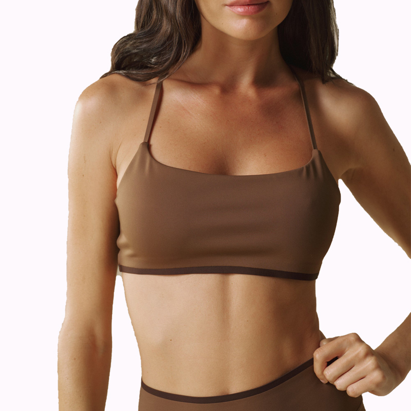 Custom Logo Women's Bonded Skinny Strap Bra Adjustable Button Yoga Bra Double Layer Backless Sports Bra for Women