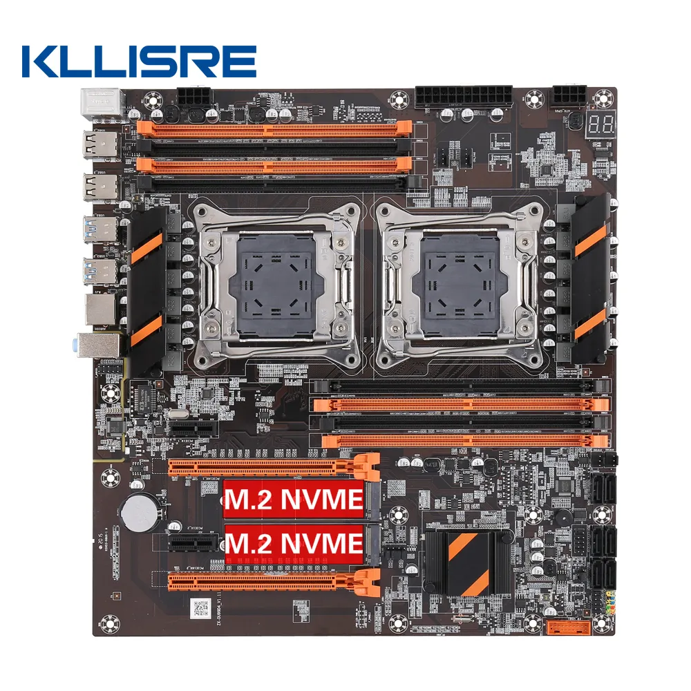 Kllisre X99 dual CPU motherboard LGA 2011 v3 E-ATX USB3.0 SATA3 with dual Xeon processor with dual M.2 slot