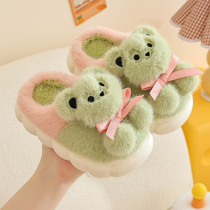 Women's Canvas Cotton Fluffy Cute Puppy-pattern Winter Warm Eco-friendly Slip-resistant Plastic-<b>soled</b> Plush Evergreen Outdoor - Product Image 4