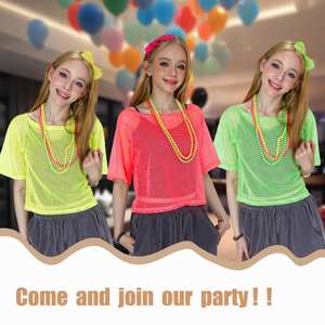 T-shirt da donna classica anni '80 in rete neon di poliestere, traspirante ed elasticizzata, per costume retrò, ideale per Mardi Gras, TV/Cinema - Fornitura diretta dalla fabbrica - Product Image 2