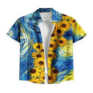 เสื้อเชิ้ตฮาวายแขนสั้นผู้ชาย ลายดอกทานตะวัน พิมพ์ลาย ระบายอากาศได้ดี เป็นมิตรกับสิ่งแวดล้อม ปกคอปก สำหรับวันหยุดพักผ่อน - Product Image 1