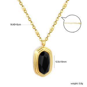 Women's Trendy 18K Gold PVD Plated Stainless Steel Jewelry Link <b>Chain</b> Necklace Geometric <b>Black</b> Crystal Pendant Necklace - Product Image 2