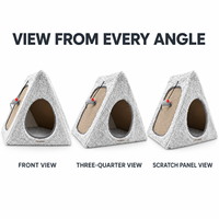 Tente pour chat en peluche, maison triangulaire, lit-caverne pour animaux de compagnie d'intérieur avec griffoir latéral et jouet souris suspendu pour chats et chatons