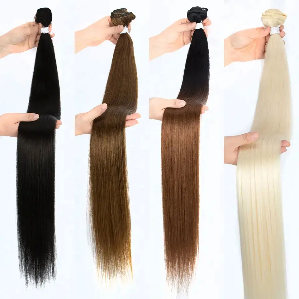 Rebecca Premium-Extensiones de pelo sintético resistente al calor, extensiones de pelo liso con tejido Rubio degradado