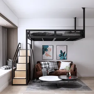 公寓阁楼双层床欧式1.5米卧室家具豪华框架简单设计床架酒店双阁楼金属床