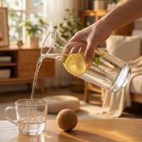 Bouilloire en verre borosilicate de haute qualité avec bouchon en bambou, commande en gros, prix direct usine, matériau écologique, verrerie diamantée