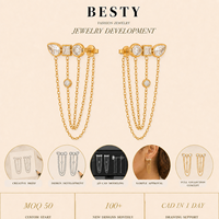 Boucles d'oreilles créoles effet miroir avec chaîne et pierres de zircon, tendance, en acier inoxydable plaqué or 18 carats, bijoux pour femme, cadeau mode