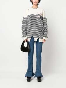 Pull personnalisé en tricot ample à rayures avec col rond et pull à manches longues rétro en détresse pour hommes - Product Image 3