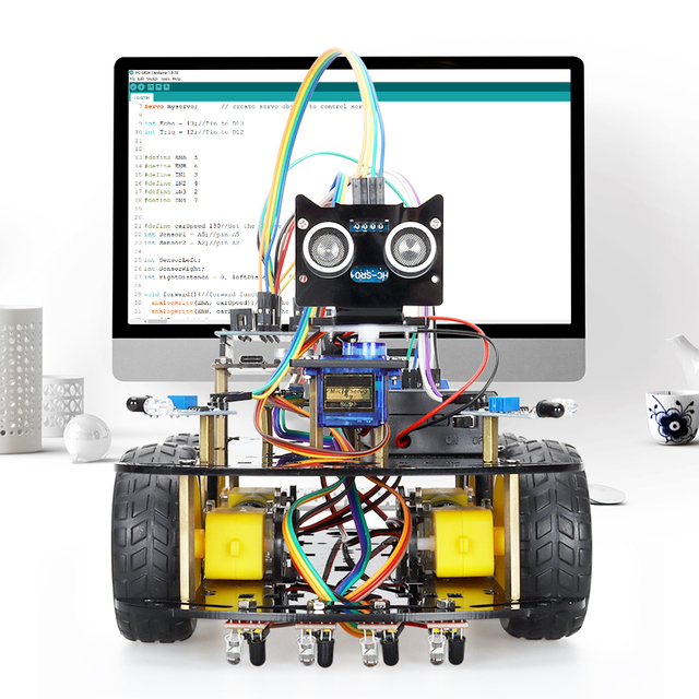 TSCINBUNY 4WD Tracing and Obstacle Avoidance Smart Car Kit Smart Robot Car with Development Boards for Arduino Programming