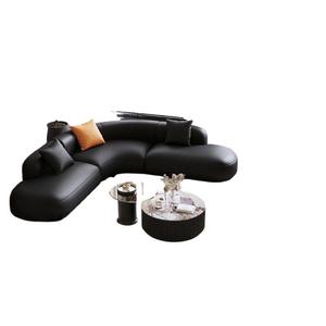 Sofá Seccional en Forma de L de Cuero Genuino Negro para Área de Recepción de Hotel, Muebles Duraderos para Área de Descanso - Product Image 5