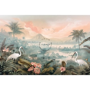 Papier peint mural traditionnel en vinyle à peler et à coller, paysage tropical paradisiaque, oiseaux exotiques, décoration murale pour la maison - Product Image 5