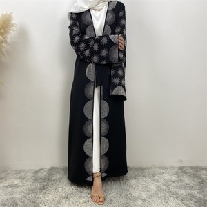 1423#B <b>Women's</b> Luxury Open Abaya Classic Black Sparkle <b>Silver</b> Hot Drilling Design With Pockets Latest Muslim Black <b>Cardigan</b> - Product Image 5