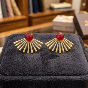 Brass 18K Gold Plated Green <b>Onyx</b> Geometric Stud <b>Earrings</b> for Party-Trendy Women's Jewelry - Product Image 1
