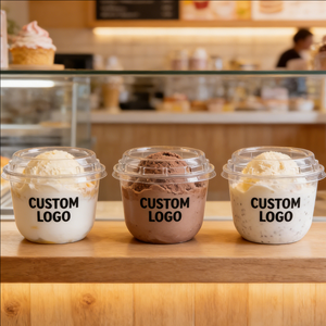 Personalised Clear PP Plastic <b>Ice</b> Cream Dessert <b>Cups</b> Lids Rounded Bottom 90mm 5oz 8oz Disposable Takeaway Containers Dessert - Product Image 2
