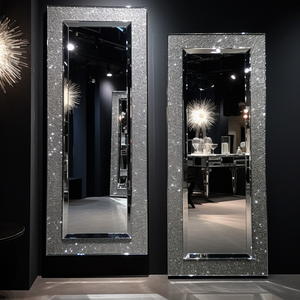 Modern Custom <strong>Bathroom</strong> Salon Wall <strong>Mirror</strong> with Touch Switch Crystal Decor 4mm <strong>Silver</strong> <strong>Mirror</strong> Wall Mounted - Product Image 1