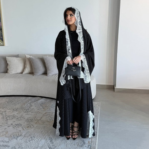 Фабрика Sharut Abaya: OEM/ODM Дубайская абайя класса люкс для Ид, исламское женское платье, скромное кимоно с кружевной отделкой и точечным узором, открытый комплект абайи - Product Image 4