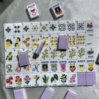 Groothandel Citroen Paarse Acryl Mahjong Tegels, Bloemige Fruit Dierenpatroon Kristal Mahjong Tegels door gravure en verf vulling