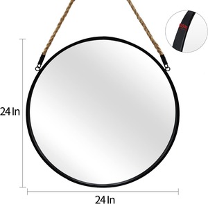 <span class=keywords><strong>Espejo</strong></span> Redondo Colgante de <span class=keywords><strong>Cuerda</strong></span> con Marco de Hierro Negro de 24 Pulgadas, Decoración Moderna y Duradera para Baños, Salas de Estar y Entradas - Product Image 6