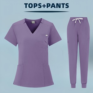 Women's V-Neck Short Sleeve <b>Scrub</b> <b>Set</b> Moisture Wicking Hospital Uniforms Split <b>Set</b> For Medical Staff - Product Image 2
