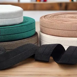 多色涤纶编织氨纶织带边缘包裹松紧带针织折叠弹性腰带，用于服装辅料