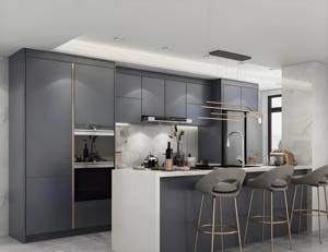 Usine chinoise Vente en gros Conception personnalisée Style européen Moderne Laque mate Armoire de cuisine gris foncé - Product Image 2