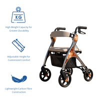 Modernes Konzept Rollator-Gehhilfe mit Carbonfaser-Rahmen in Grautönen und Bernstein-Akzenten, Leichtgewichtig, Faltbar, Premium-Design, Wasserdicht
