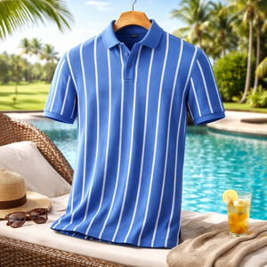 Polo de Rayas Verticales para Hombre, de Secado Rápido, Casual, Ideal para Uniformes de Resort, Personalización de Marca, Suministro OEM - Product Image 1