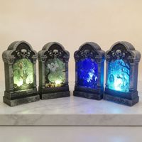 Pierre tombale squelette lumineuse à LED pour Halloween – Accessoire de terreur pour fête, décoration de bar, pièce secret hantée