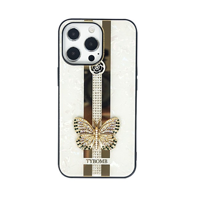 Shell Texture Luxury Style Rhinestone 3D Bow Metal Strip Diamond Lens Exact Protection Phone Case for iPhone 13