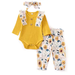 Pelele de algodón para bebé recién nacido, conjunto de pantalón Floral, 3 uds., novedad de Otoño de 2022