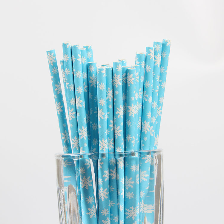 Wholesale Price Disposable Paper Straws with Snowflake Pattern Individually Wrapped Coffee Bubble Tea Straight Straws