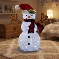 Motif de bonhomme de neige de Noël 3D lumineux à LED, imperméable, 35,4 pouces, pliable, en fil de fer, pour la décoration extérieure de la cour et du jardin