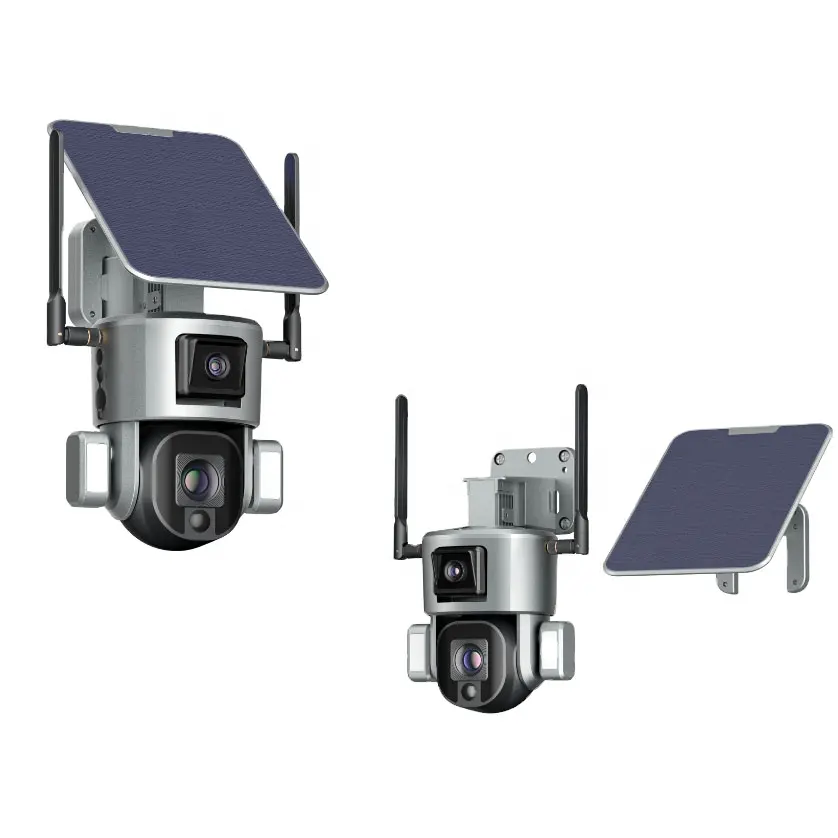 2K Outdoor PTZ Battery Security 4G Mobile Dual-Lens Solar Camera with Spotlights