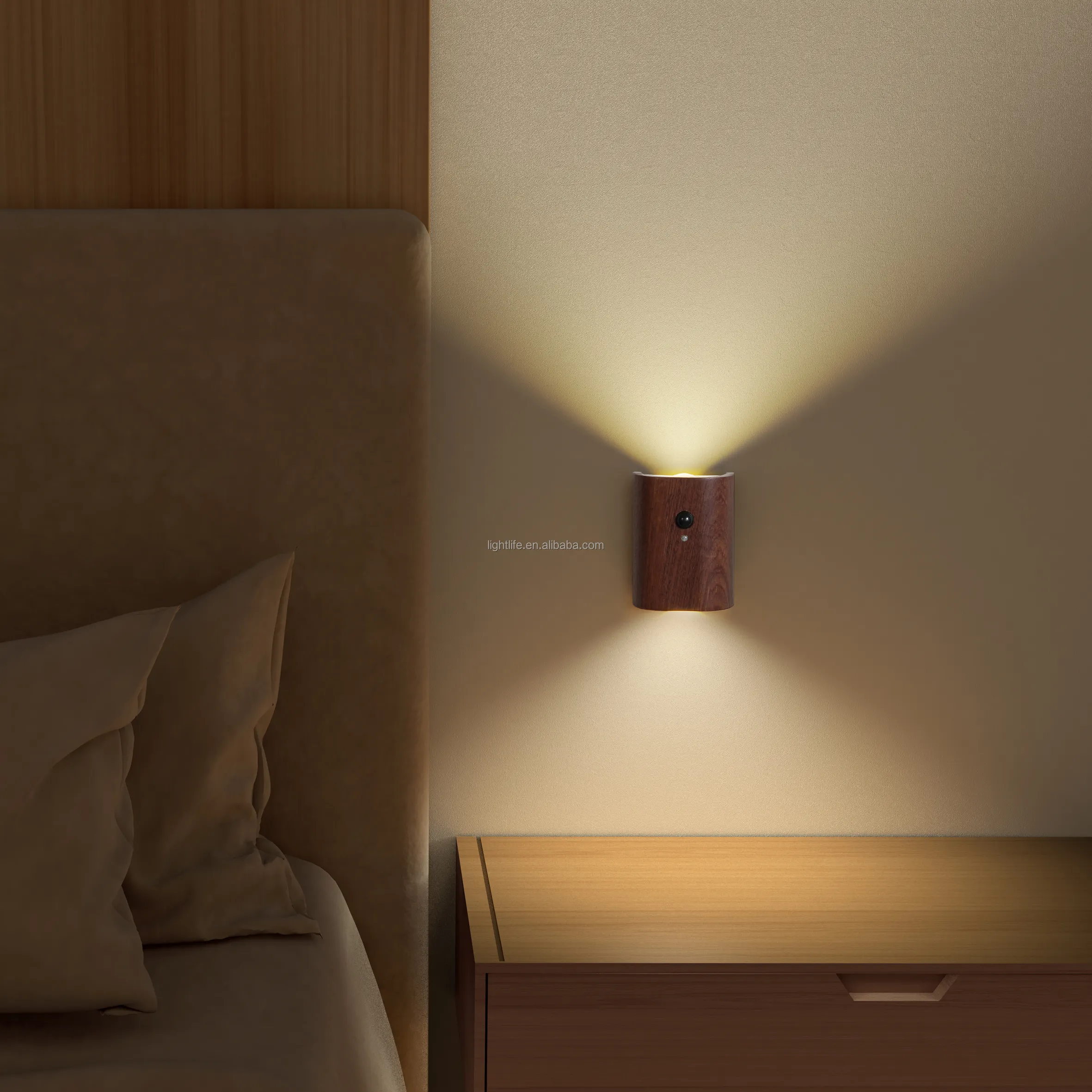 Wood Smart Automatic Magnetic Pir Motion Sensor LED Night Light Up And Down Sconce Wireless Wall Indoor Body Induction Lamp