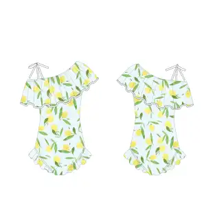Yihui ODM Lemon print Infant Clothes beach cute style Summer Baby swimwear Lemon Girls Bubble Romper swimsuit