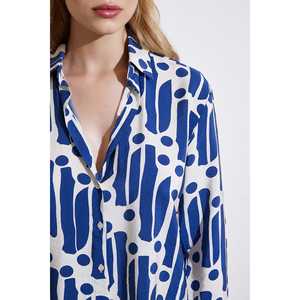 Camisa Moderna con Estampado Modal Azul para Mujer, Blusa con Botones para Uso Diario, Tela Popelina - Product Image 4