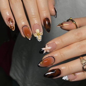 Uñas Postizas Francesas con Diseño de Lunares, Precio de Fábrica TSZS, 24 Piezas, Forma de Almendra, Longitud Mediana, con Flor de Lirio 3D - Product Image 6